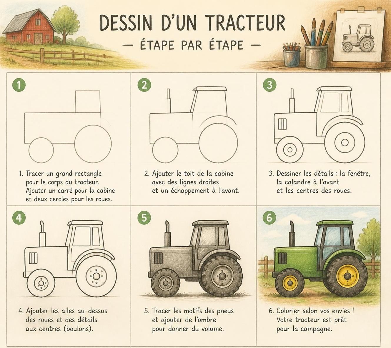 découvrez un guide simple et détaillé pour dessiner un tracteur étape par étape, parfait pour les débutants et les passionnés d'art mécanique.