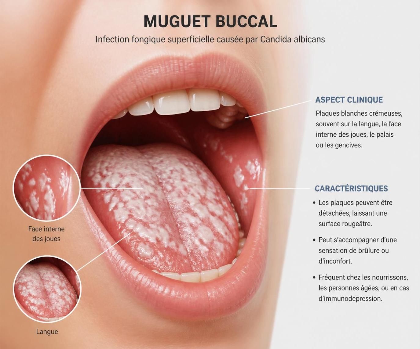 découvrez comment identifier le muguet, une infection buccale fréquente, et les méthodes efficaces pour l'apaiser rapidement.