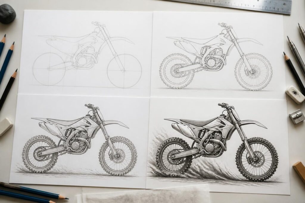 découvrez les étapes essentielles pour apprendre à dessiner une motocross et réalisez un croquis précis et dynamique grâce à notre guide pas à pas.