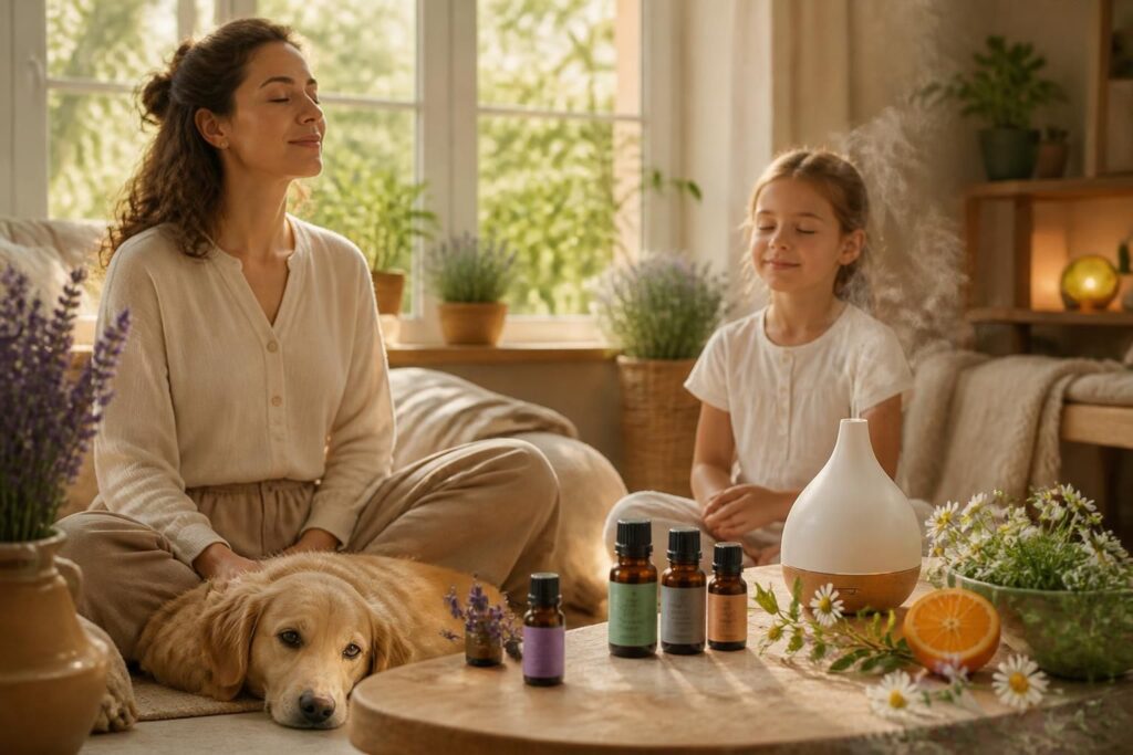découvrez quelles huiles essentielles sont efficaces pour apaiser le stress et l'anxiété chez l'adulte, l'enfant et même le chien, et comment les utiliser en toute sécurité.