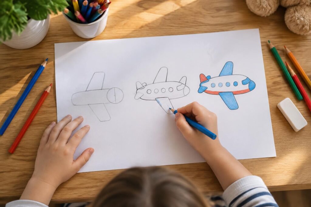 apprenez à dessiner un avion facilement grâce à un tutoriel pas à pas, idéal pour les enfants et les débutants.