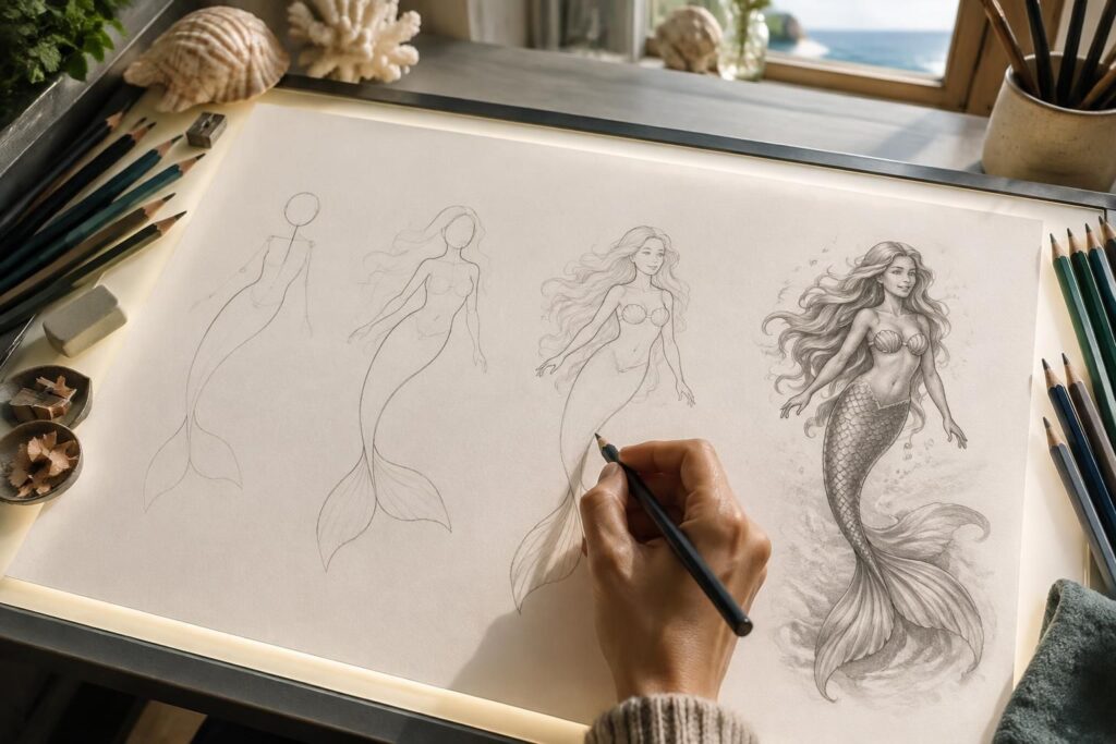 apprenez à dessiner une sirène facilement grâce à des étapes simples et des techniques adaptées à tous les niveaux, du débutant au confirmé.