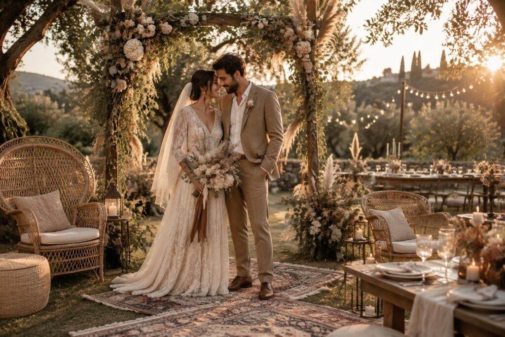 inspirez-vous pour un mariage bohème unique : idées déco, tenues pour les mariés et conseils pour créer une ambiance pleine de charme.