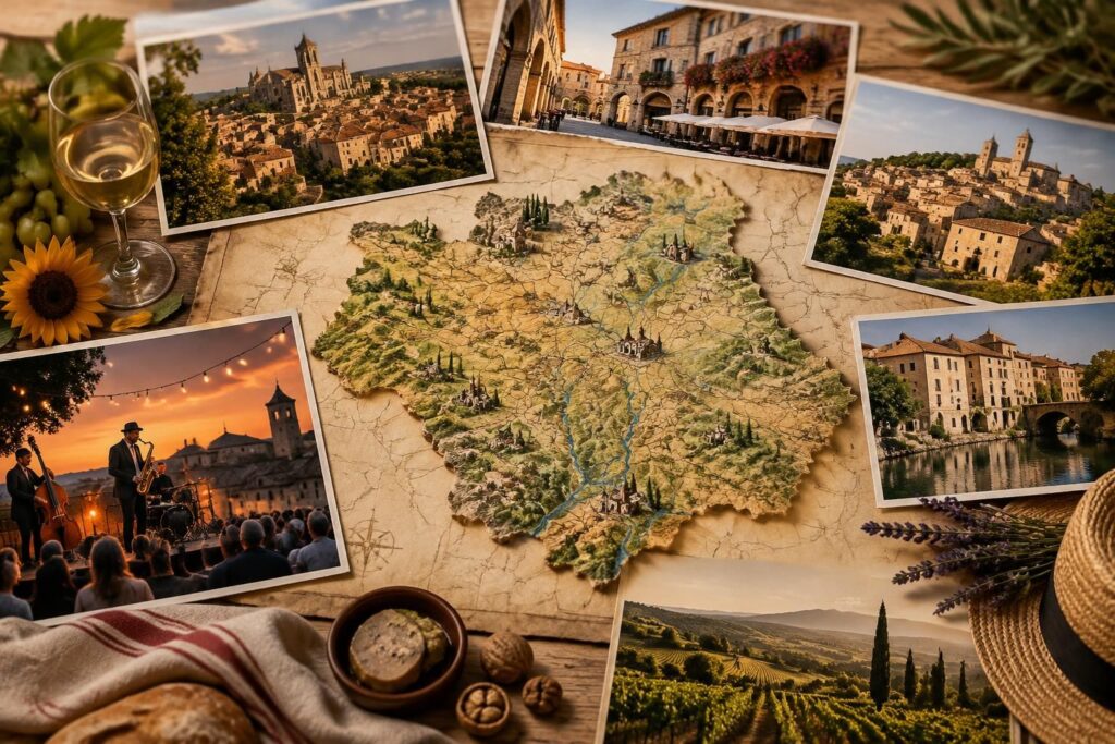 explorez les villes incontournables du gers grâce à notre carte, et découvrez les festivals et événements jazz qui rythment la région.